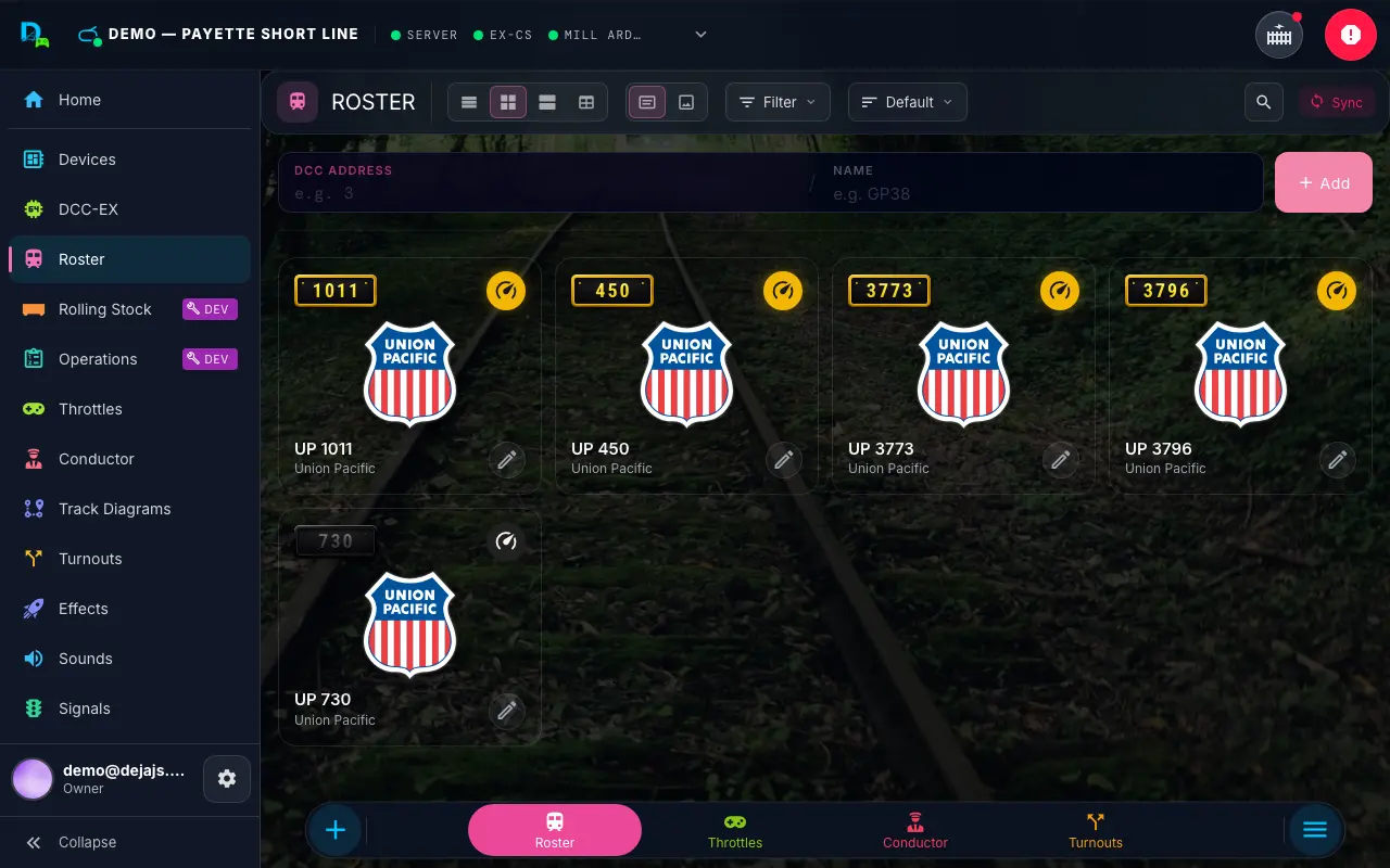 The roster in Throttle on a laptop
