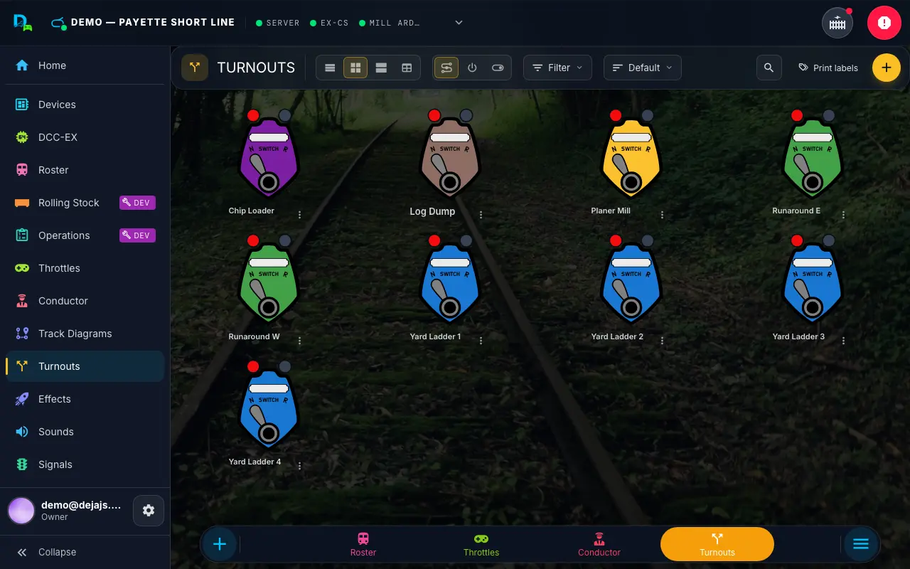 Turnouts desktop view
