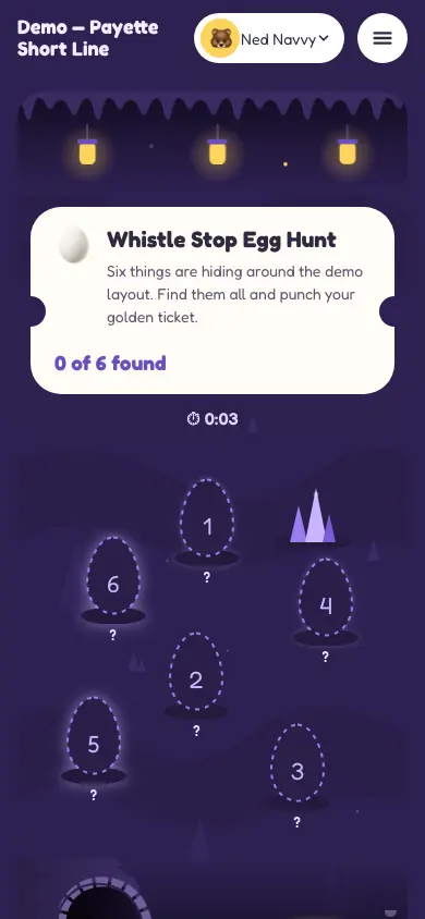 The egg-hunt cave with six numbered eggs to find
