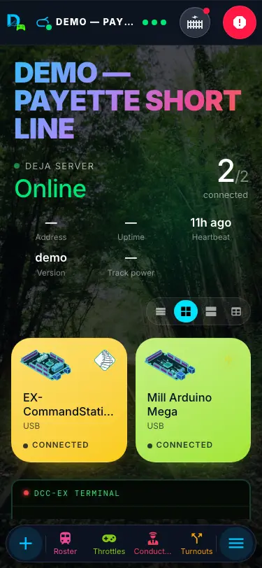 Throttle home screen on mobile