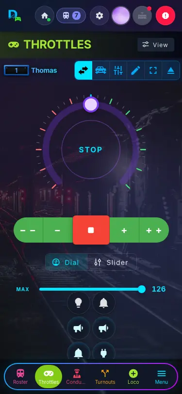 Switcher mode on a phone: a spring-return dial with a Max slider